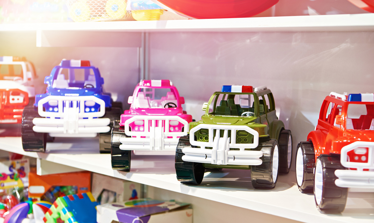 Toy children plastic cars in store